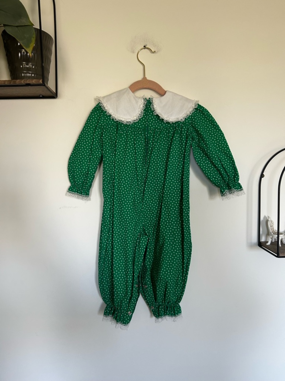 Vintage Bryan Green & White Polka Dot Long Sleeve One Piece Baby Outfit 18 Month - Picture 2 of 10